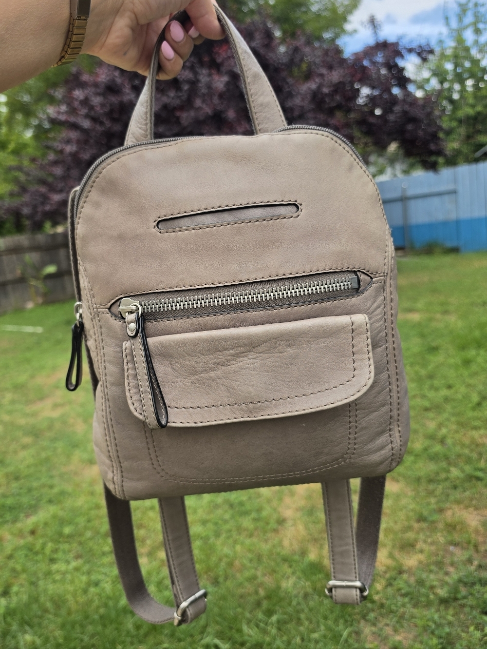 Fossil Small Taupe Leather Backpack
